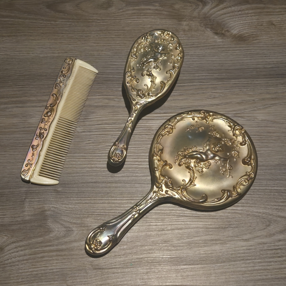 Vintage Vanity Set Silver Plated Mirror Comb Brush